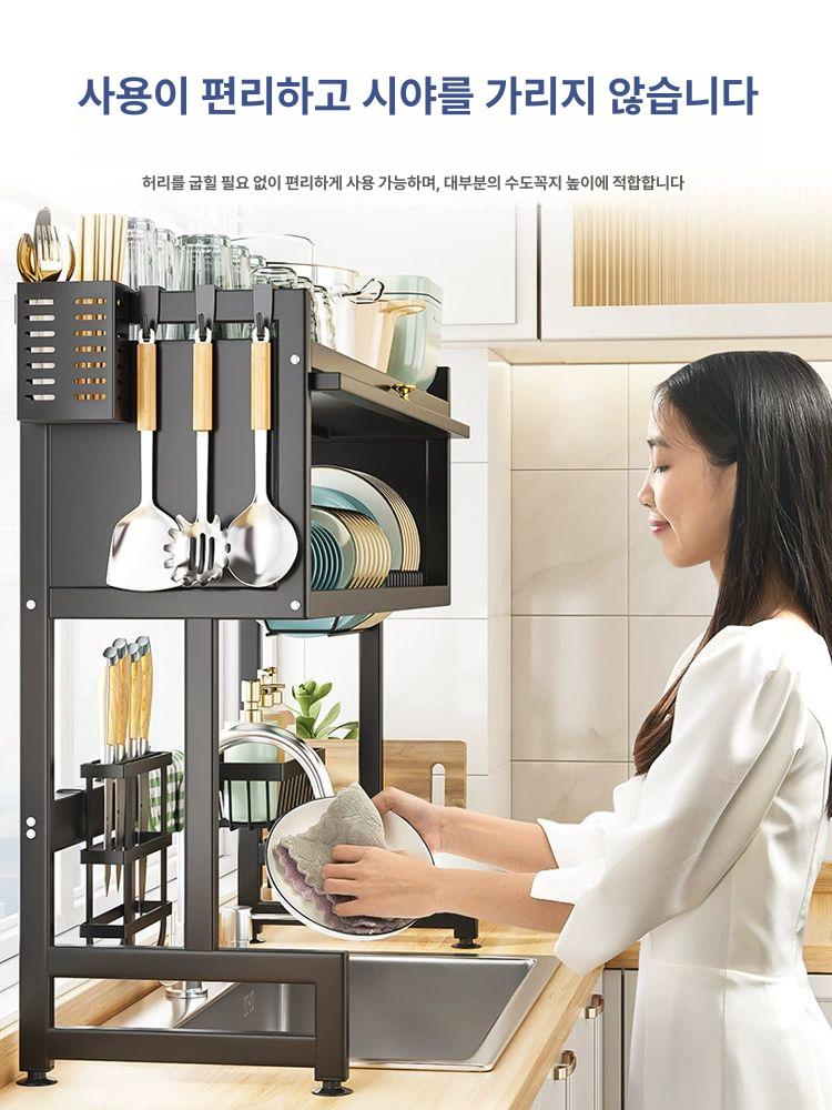 다기능 높이조절식기건조대 수납 싱크대선반 보관 정리대 배수 벽걸이형 확장형 - 상세 이미지 3