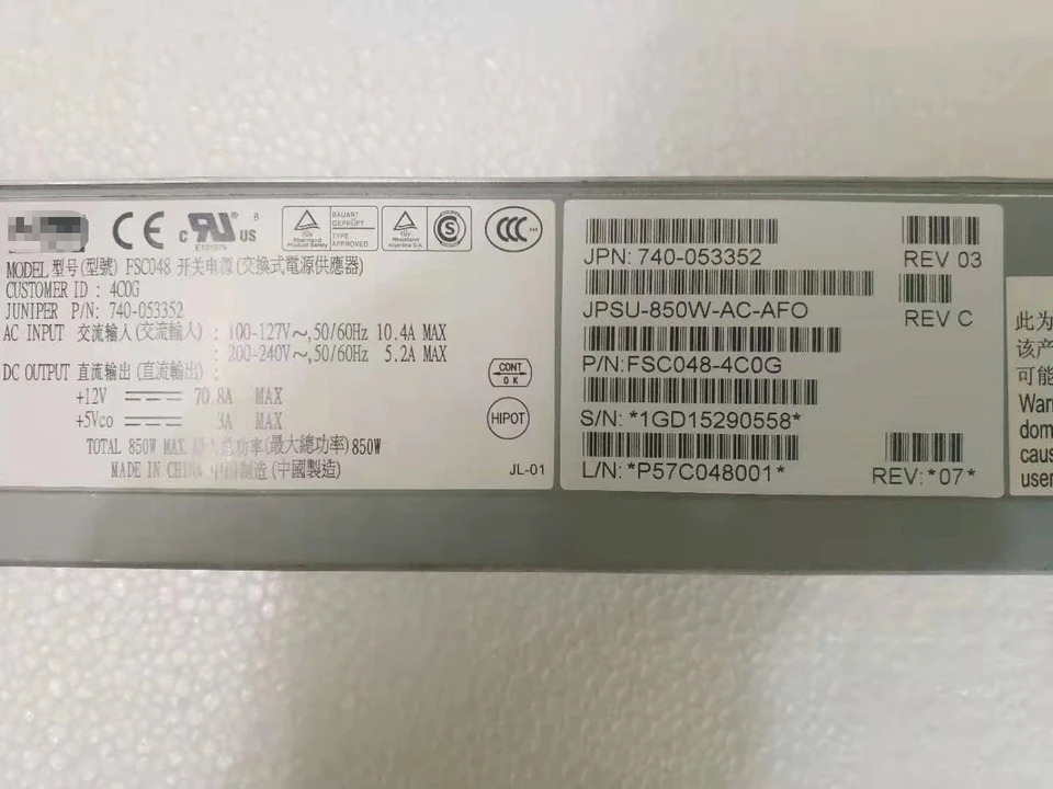 주니퍼 네트워크 스위치전원공급장치 JPSU-850W-AC-AFO 740-053352 FSC048