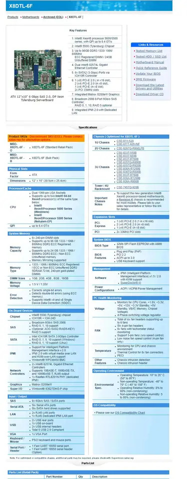 슈퍼마이크로 마더보드X8DTL-6 제온 프로세서 5600/5500 시리즈 DDR3 SATA2 PCI-E 2.0