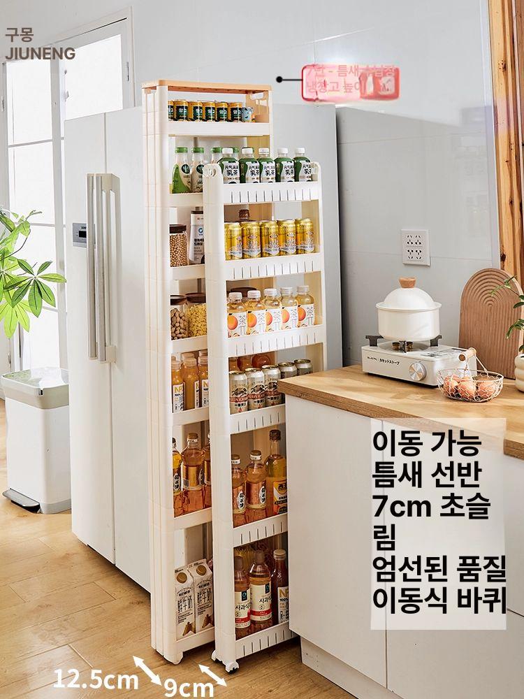 주방 틈새장 이동식 6단 선반 냉장고옆수납장 서랍장 캐비닛 틈새수납장 공간활용 - 상세 이미지 2