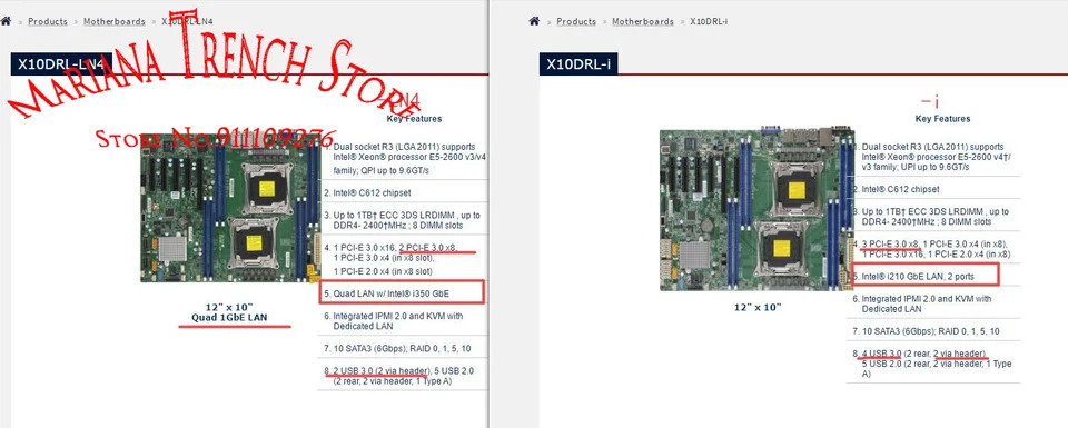 슈퍼마이크로 쿼드 1GbE LAN 마더보드X10DRL-LN4 LGA2011 E5-2600 v4 v3 패밀리 DDR4 포함I350 GbE