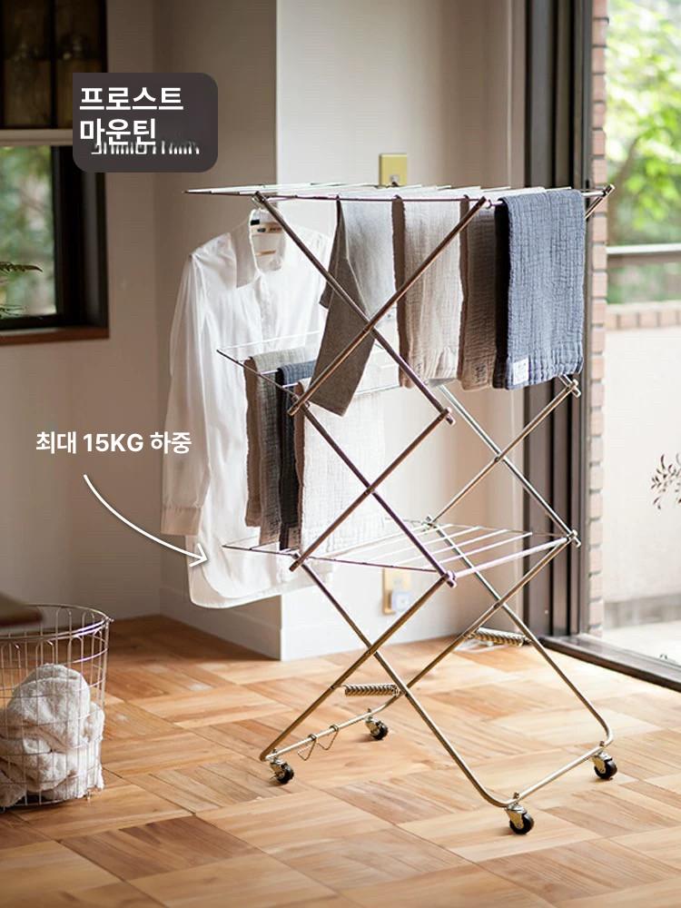 타워형 건조대 접이식 스테인레스 일제 테라스 바닥형 원룸 베란다 길이 - 상세 이미지 2