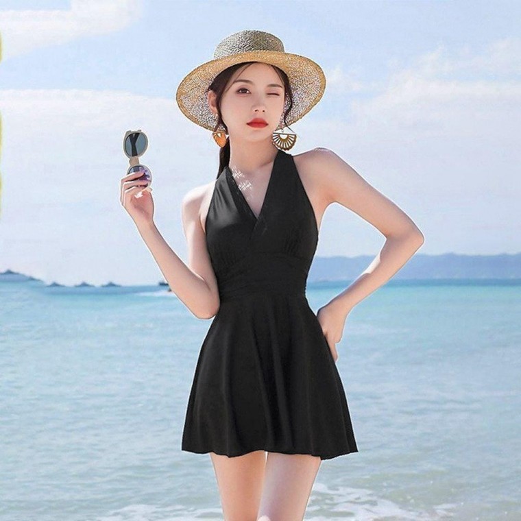 모노 키니 원피스 호캉스 비치 수영복 홀터넥 비키니 비치웨어 휴양지 유교걸 엄마 호텔 - 상품 이미지