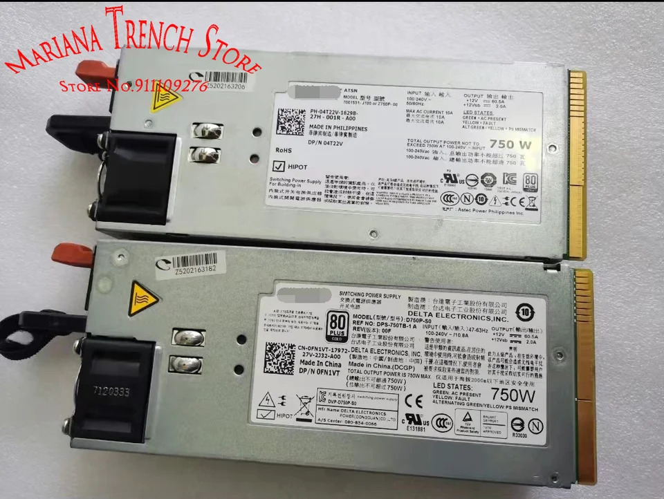 D750P-S0 DPS-750TB-1 A / 7001531-J100 또는 Z750P-00 DELL R510 R910 T710 750W 서버 전원공급장치