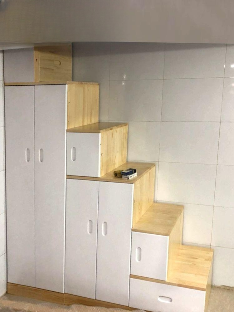4단 나무서랍장 수납 무페인트 가구 계단서랍장 계단형 층계형 - 상품 이미지