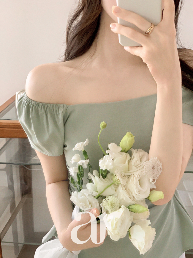 스퀘어넥 셔링 백리본 스모크 밴딩 블라우스 bs8761 이미지 2