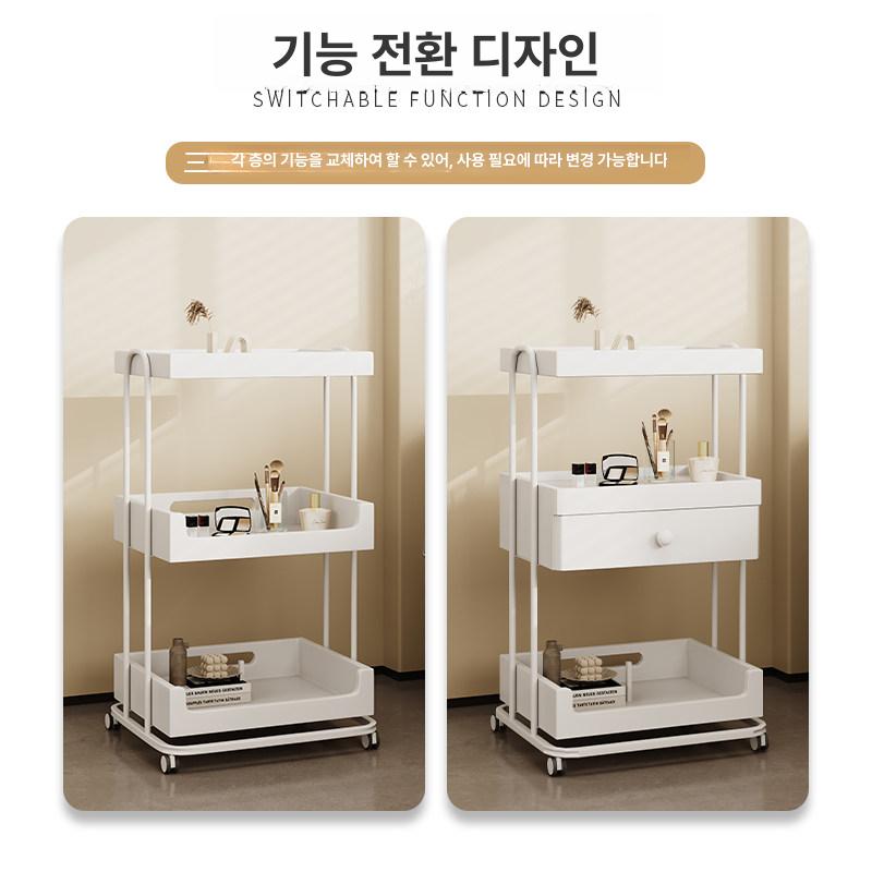 화이트 미용실카트 선반 다용도 미용웨건 바퀴달린 수납장 보관함 이동식트롤리 - 상세 이미지 4