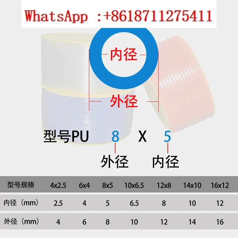 Minxiang PU 호스 에어 펌프 파이프 독일 고압 대만 기술 압축기 액세서리 4x2.5 8mm 10mm 12mm