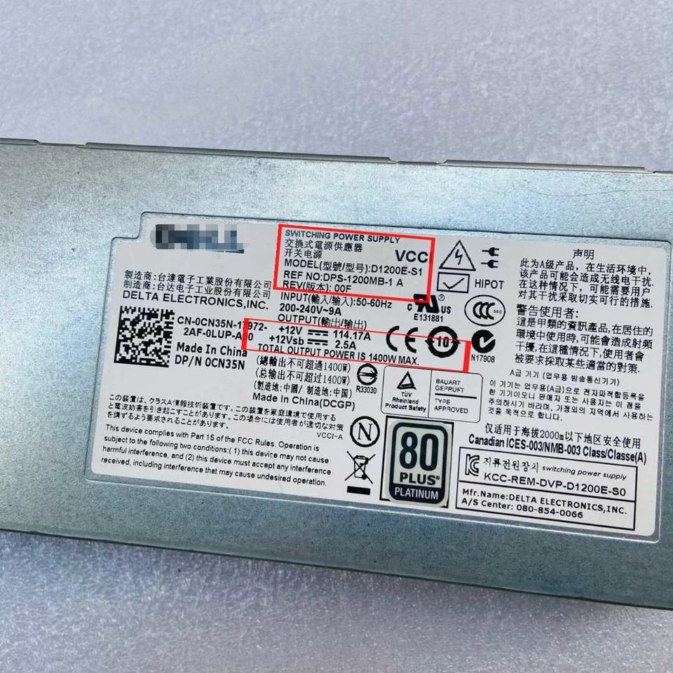 D1200E-S1 DPS-1200MB-1 A DELL MAX 1400W 서버 전원공급장치