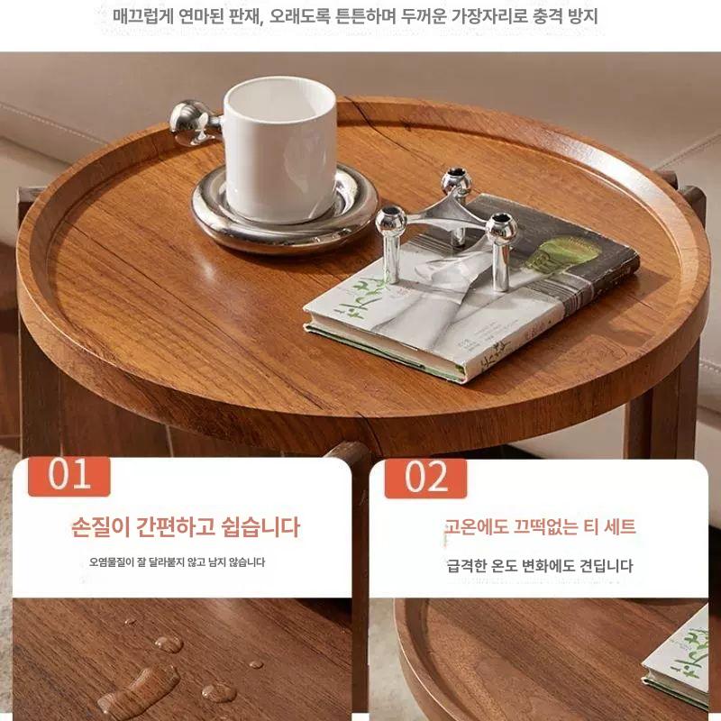 월넛 사이드테이블 이동식 리프팅 간이 다용도 탁자 상판 접이식테이블 조절 유압식 - 상세 이미지 2