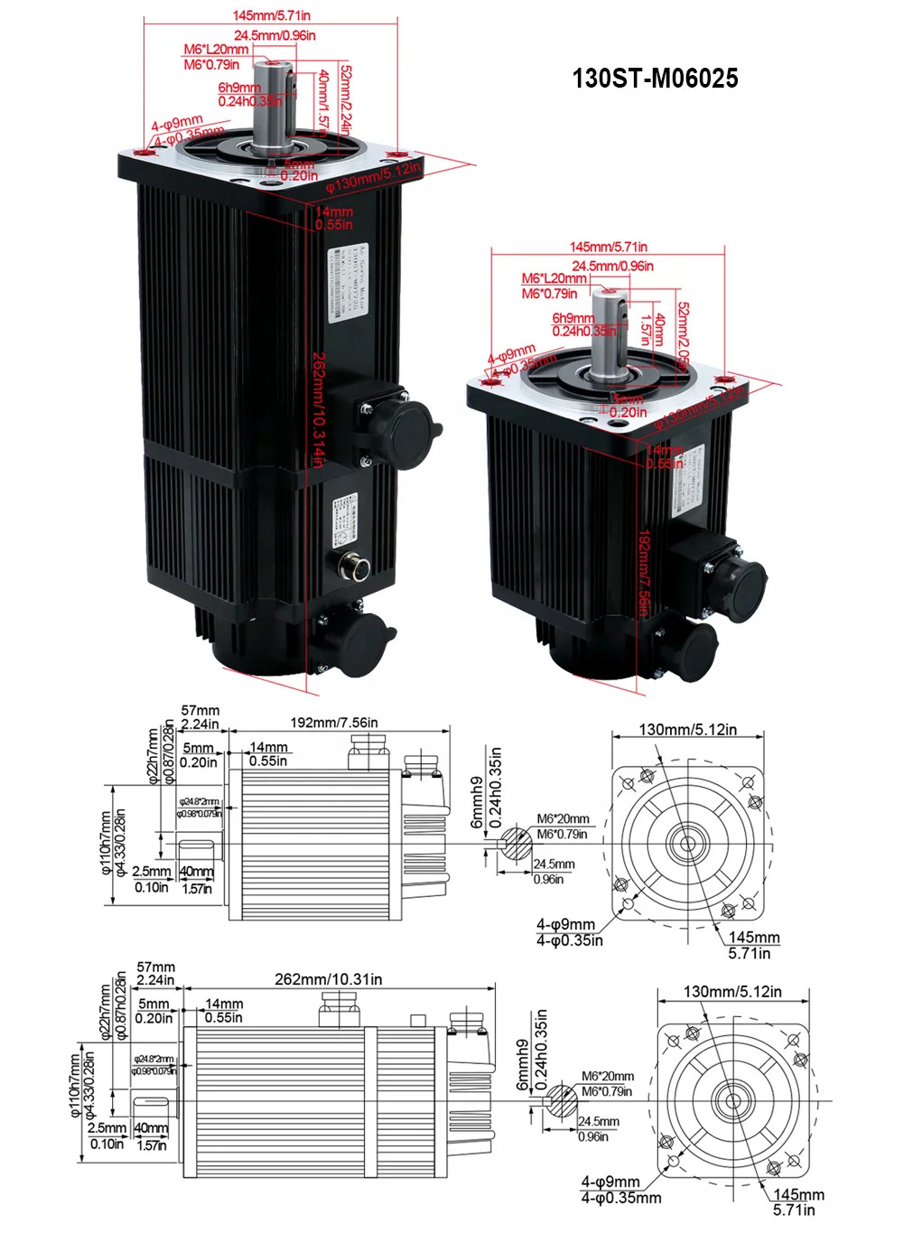 엔코더 2500RPM 6NM 130ST M06025 네마 52 1.5KW 서보모터 AC 드라이브 RS485 T3L 포함