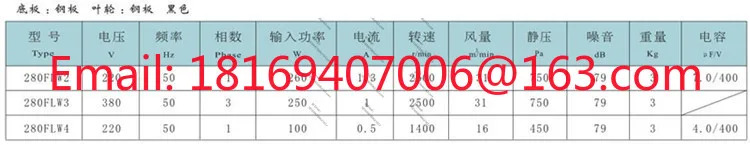 280FLW2 280FLW3 260W 와류 블로워 원심 팬 에어 청정기 280FLJ12