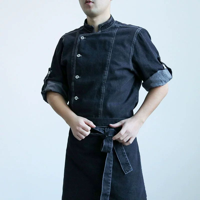 데님 작업복 남성용 롤업 유니폼 셰프복 비스트로 루즈핏 - 상품 이미지
