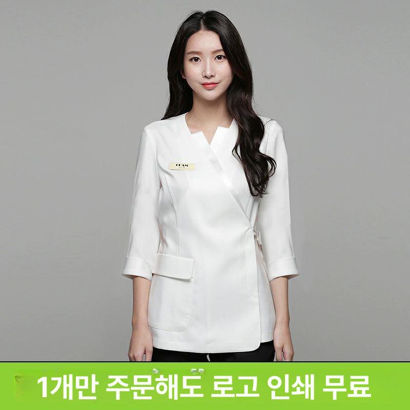 피부관리사 유니폼 작업복 정장 반팔 가운 에스테틱 여름 여성 업무복 간호복 원피스 - 상세 이미지 2
