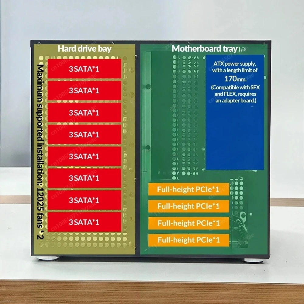 백플레전원공급장치 M 전체 높이 PCIe 확장이 포함된 Sagittarius 8베이 NAS 타워 케이스 Synology UNRAID최적화