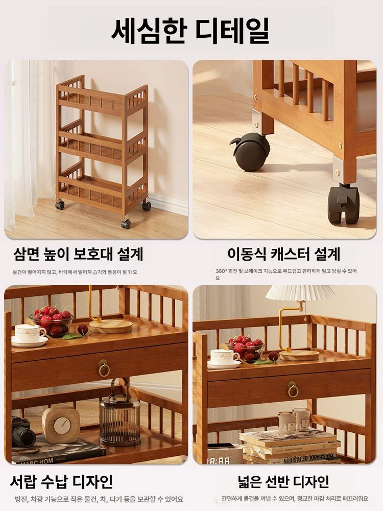 선반 거실 우드트롤리 다용도 빈티지 왜건 주방카트 이동 서빙카트 체리우드 우드카트 - 상세 이미지 4