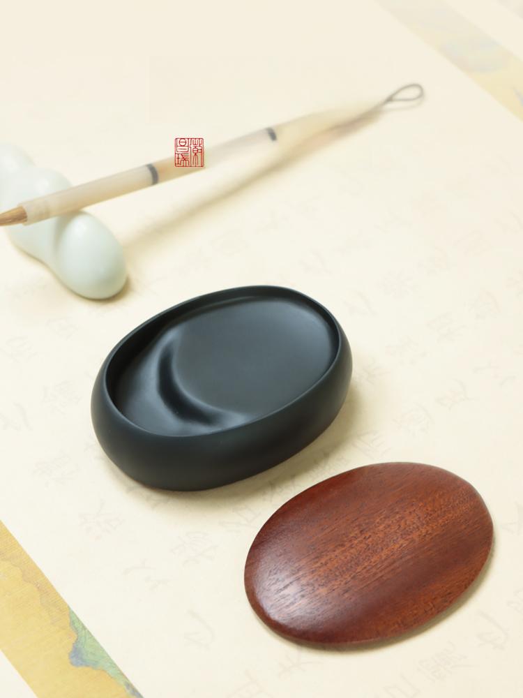 미니 벼루 휴대용 서예용품 원형 여행용 붓글씨 필방 선물용 먹통 수묵 먹물 물결 - 상세 이미지 2