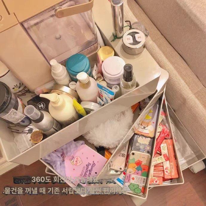회전형 수납트롤리 이동식 주방 선반 보관함 다용도 수납장 수납함 바퀴 다기능 다층 - 상세 이미지 3