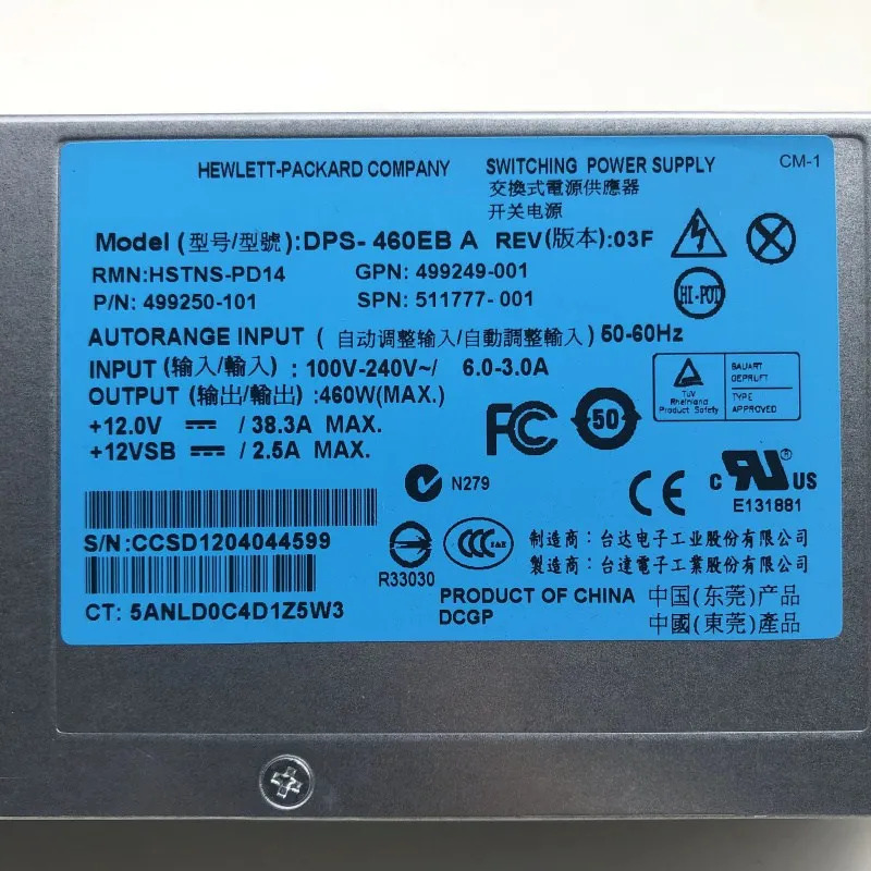 DL380G6 G7 DPS-460EB A HSTNS-PL14 HSTNS-PD14 511777-001 437573-B2 499249-001 499250-101 12V 38A 460