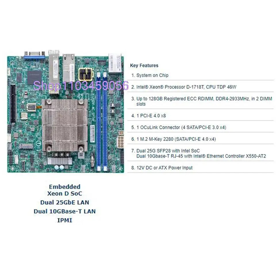 D-1718T 마더보드 X12SDV-4C-SPT4F Supermicro Mini-ITX DDR4 4 x SATA Xeon 프로세서용