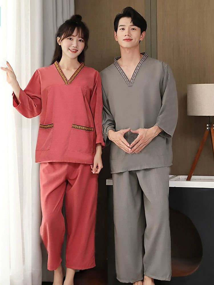 7부 숯가마찜질복 사우나복 건식 홈웨어 업소용 찜질방복 잠옷 마사지복 한의원 - 상품 이미지