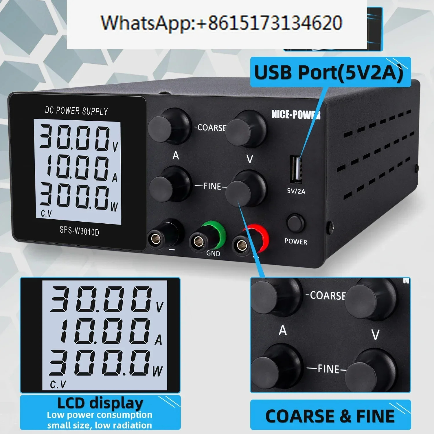 NICE-POWER 30V 10A 300W 조정 가능DC 전원공급장치 실험실 수리 안정화 전압 조정기 스위칭 DIY SPS-W3010D