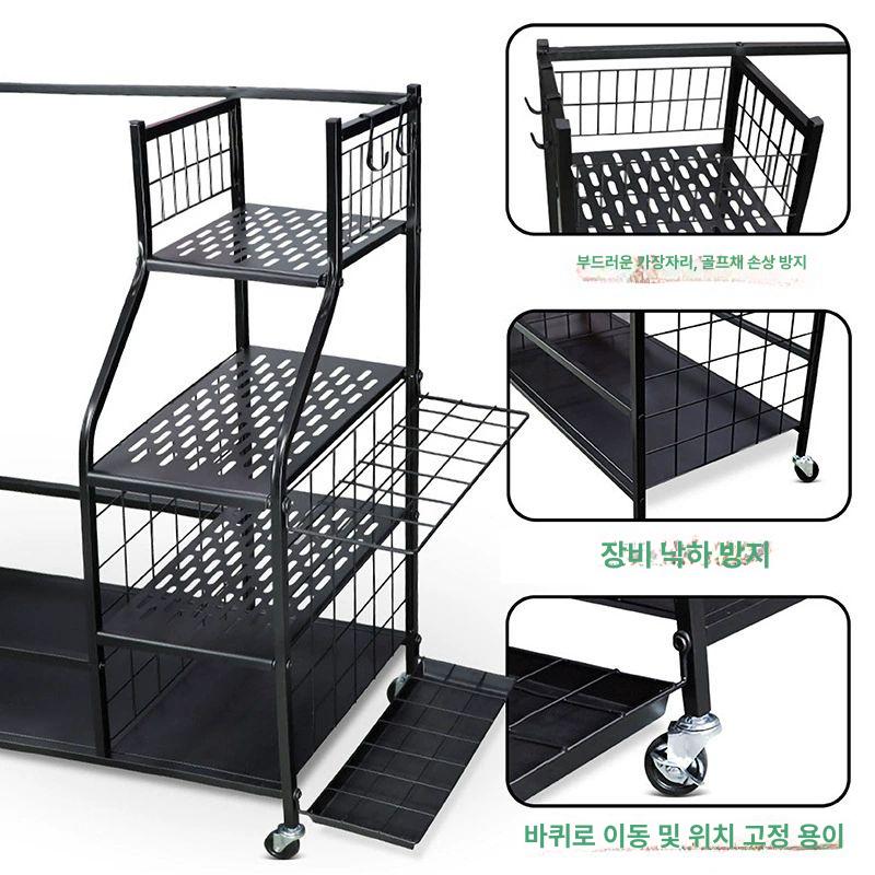 골프용품 거치대 접이식 바퀴 골프장비 골프수납선반 캐디백 골프백 트롤리 골프클럽 - 상세 이미지 4