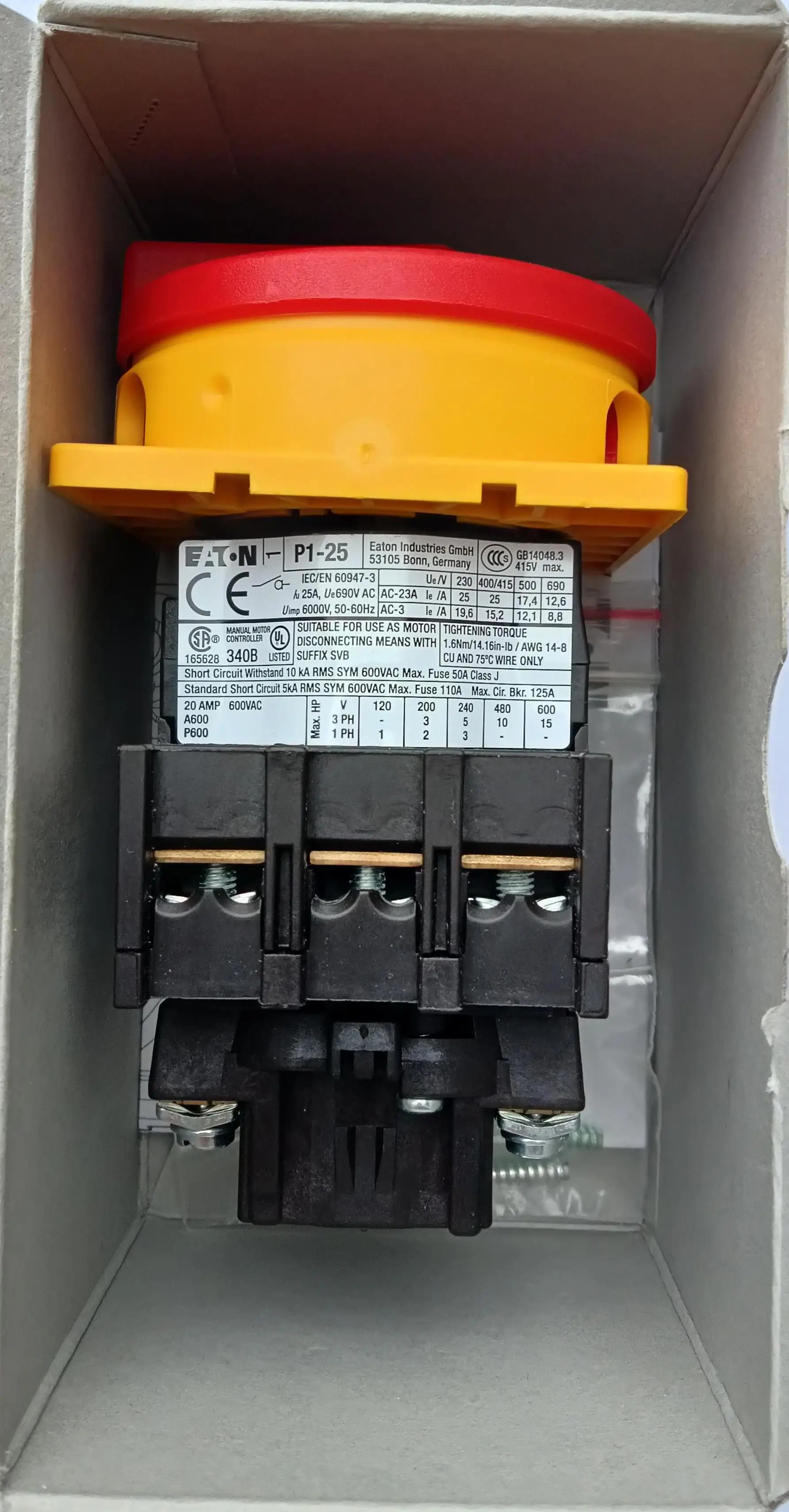 원본 Eaton P1-25/EA/SVB 부하 절연 스위치