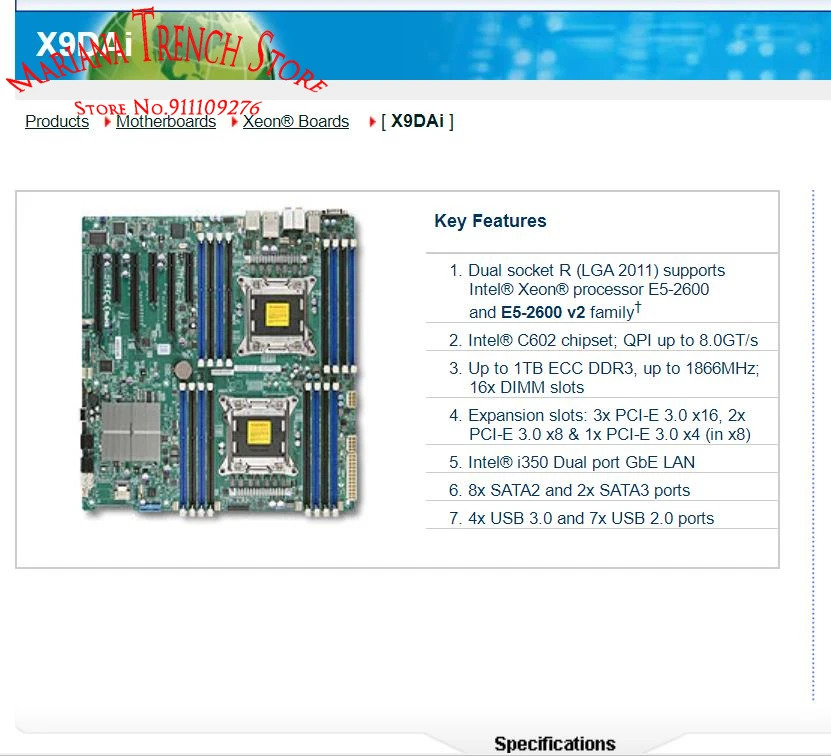 슈퍼마이크로 제온X9DAi마더보드 듀얼 LGA2011 E5-2600 V1 V2 패밀리 ECC DDR3 PCI-E 3.0 SATA3 USB