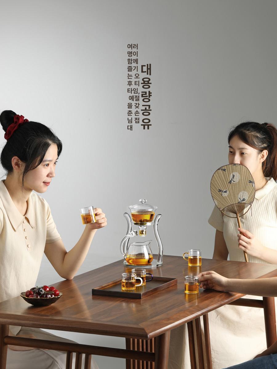 자동 유리티팟 찻주전자 티포트 차주전자 분리 투명 자석티팟 여과 - 상세 이미지 4