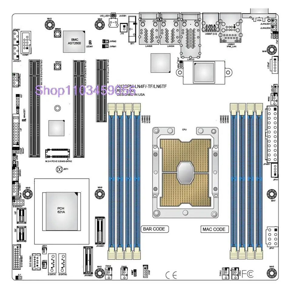 M- DDR4-3200MHz 슈퍼마이크로 서버 마더보드 X12SPM-LN4F C621A LGA-4189 10XSATA 3