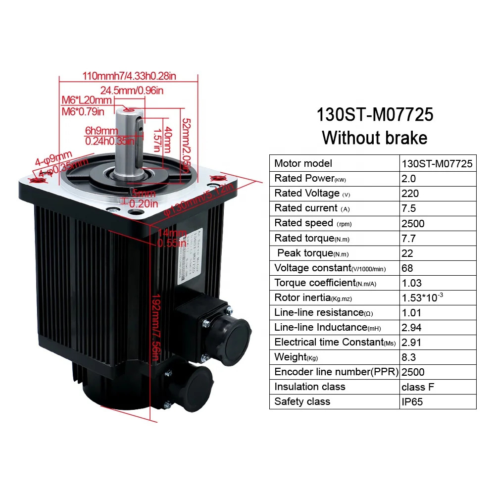 HLTNC 130ST-M07725 -L30F-GABN 7.7NM 2KW 220v 2500rpm 2500PPR 고출력 고속 서보모터 세트 CNC용