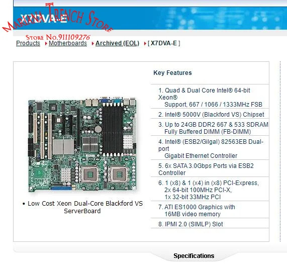 슈퍼마이크로 마더보드X7DVA-E 쿼드 듀얼 코어 64 비트 제온 DDR2 SATA 3.0Gbps