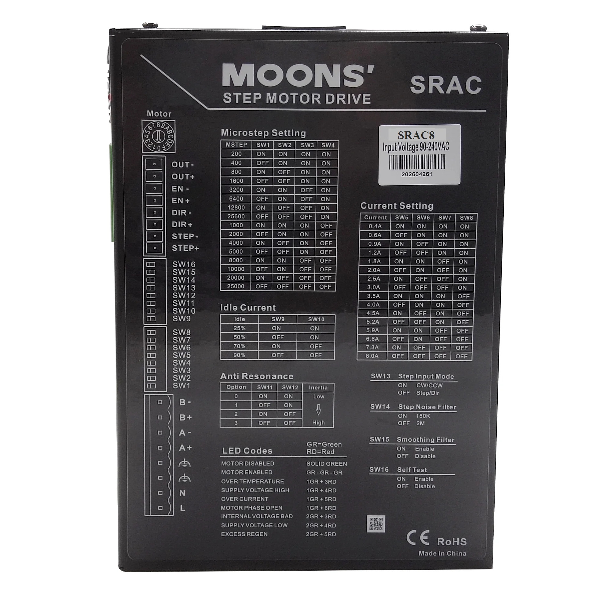 MOONS SRAC8 2상 고속 모터 드라이브 저열 저소음 디지털 스테퍼