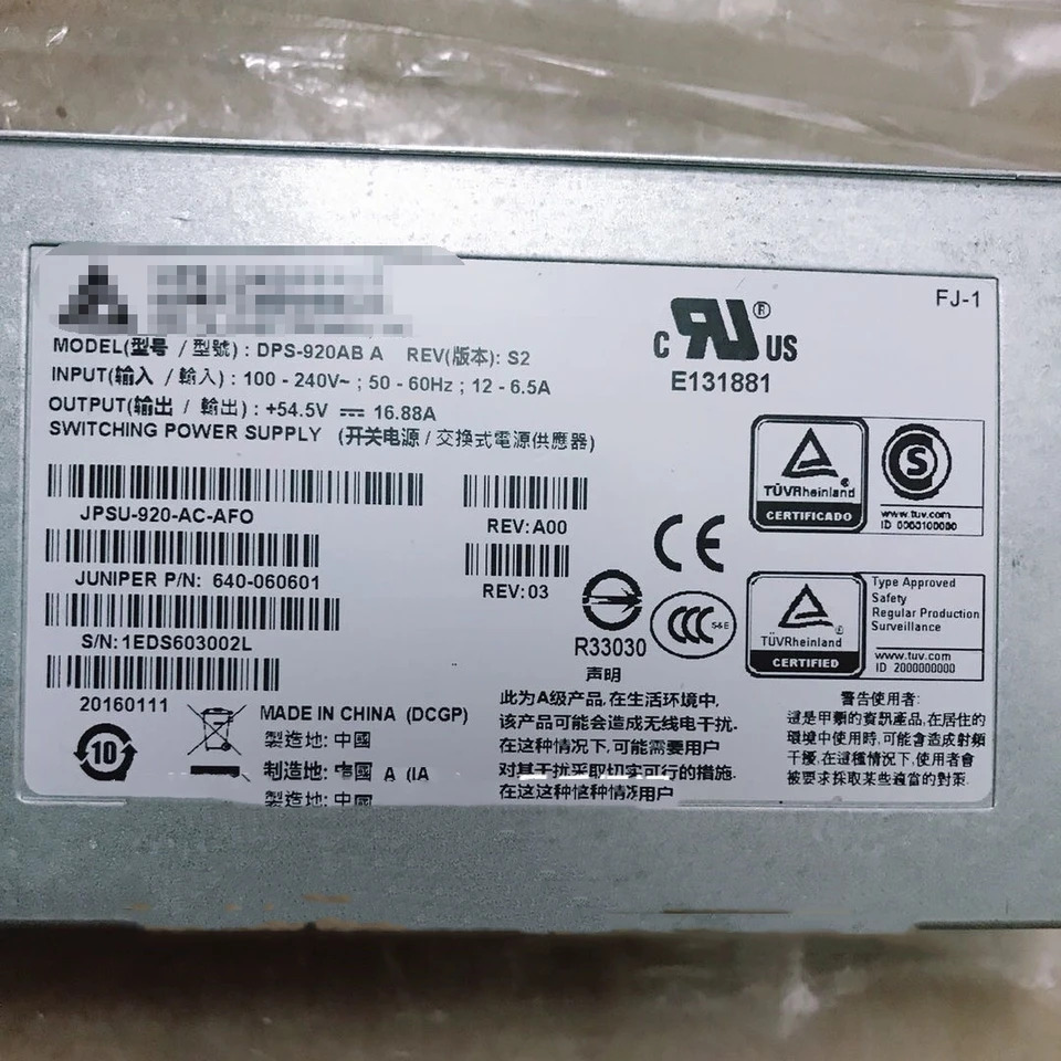 GW-T920WV545-JNP DPS-920AB A Juniper EX3400-48P 기가비트 이더넷 스위치 전원공급장치 모듈 JPSU-920-AC-AFO 640-060601