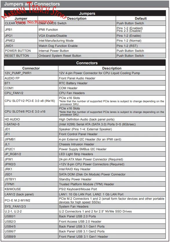 슈퍼마이크로 마더보드C9X299-PG300F LGA-2066 i7 i9 X 시리즈 프로세서 DDR4-293Hz PCI-E3.0 M.2 U.2