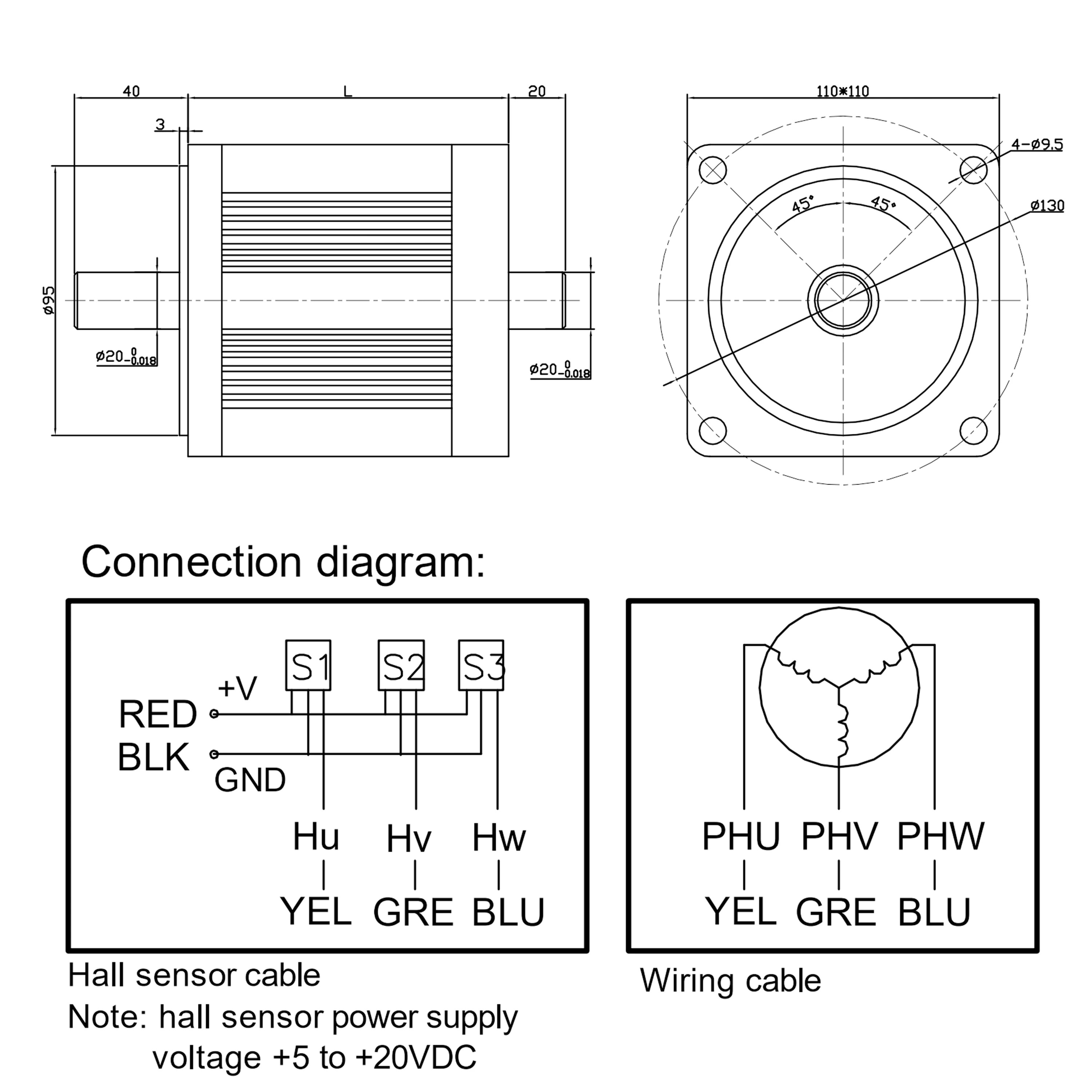 JKONGM호환OTOR 2kw 310V BLDC 모터 3000rpm 110mm 브러시리스 DC 6Nm 기기영구 자석