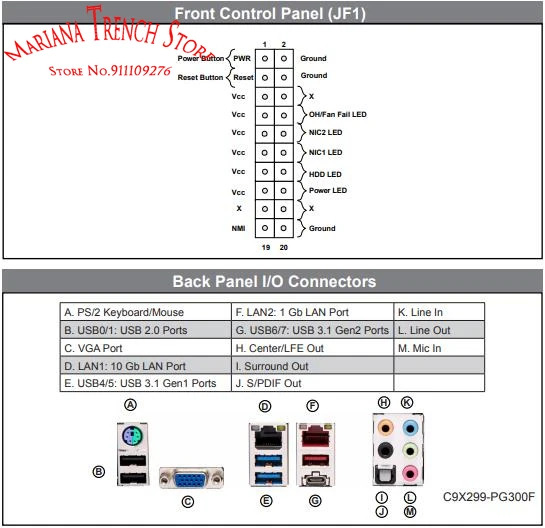 슈퍼마이크로 마더보드C9X299-PG300F LGA-2066 i7 i9 X 시리즈 프로세서 DDR4-293Hz PCI-E3.0 M.2 U.2
