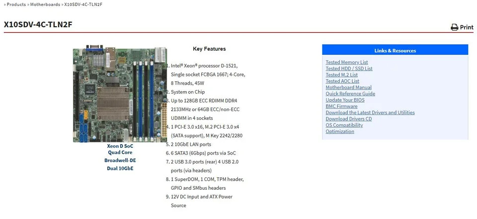 X10SDV-4C-TLN2FXEON D1521 4 코어 8 스레드 45W  X10SDV-16C-TLN2FXEON D1581 16 32 65W