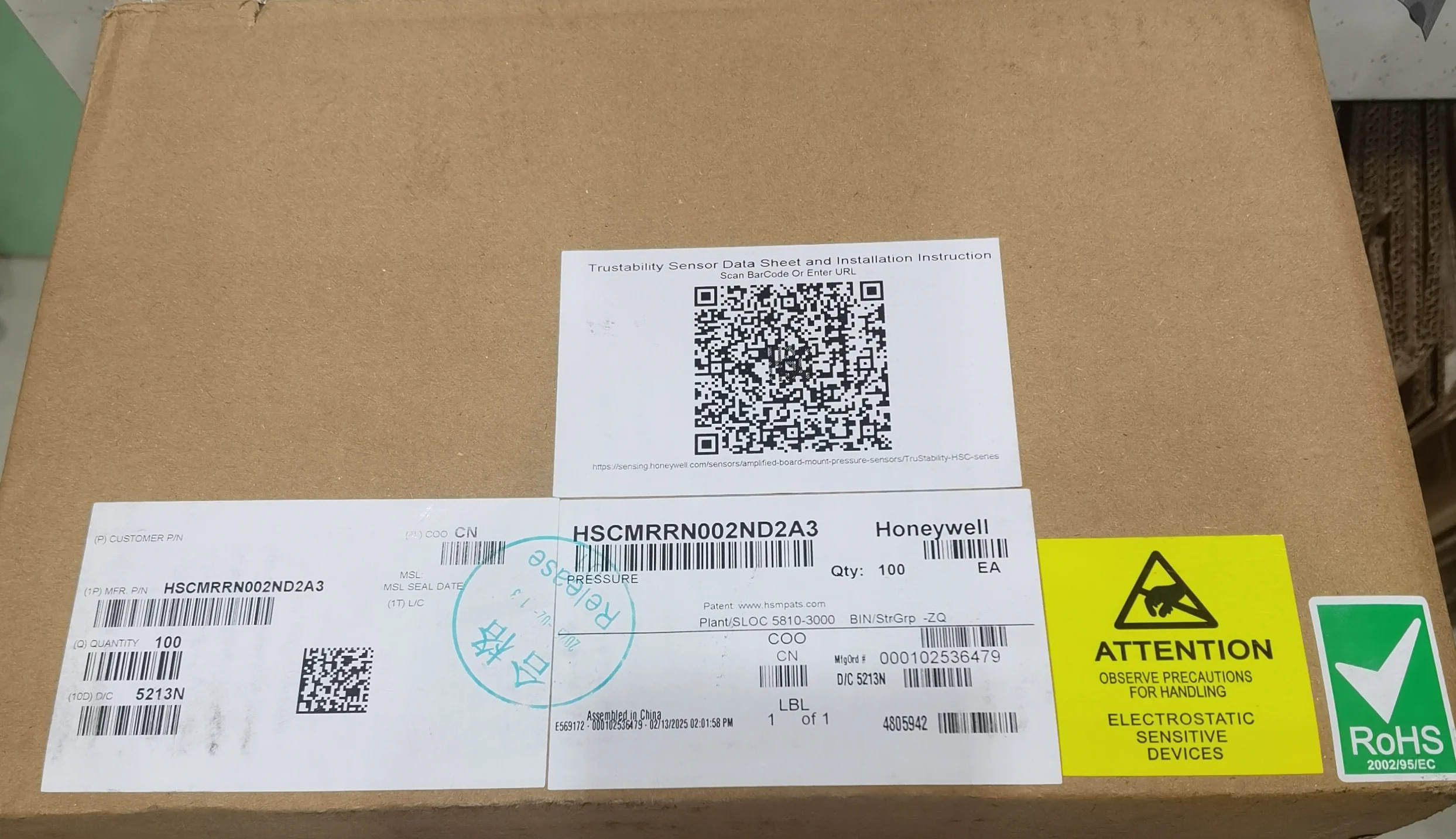 HSCMRRN002ND2A3 압력센서기술 지원 Honeywell 공점
