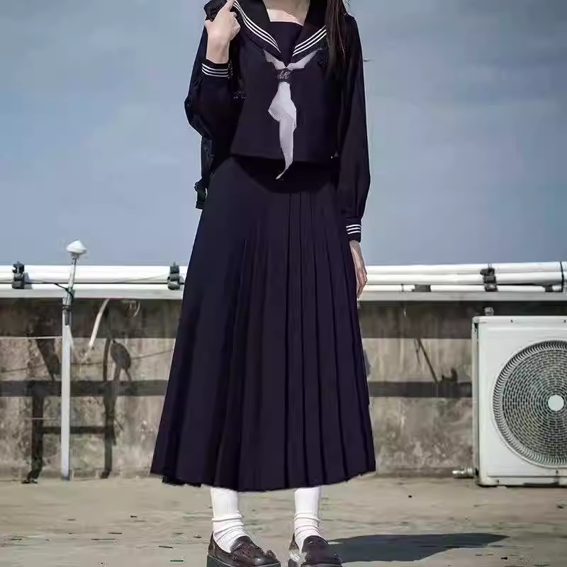 일본 교복 네이비 스쿨걸 백합 의류 복고 하이틴 여성 - 상세 이미지 5