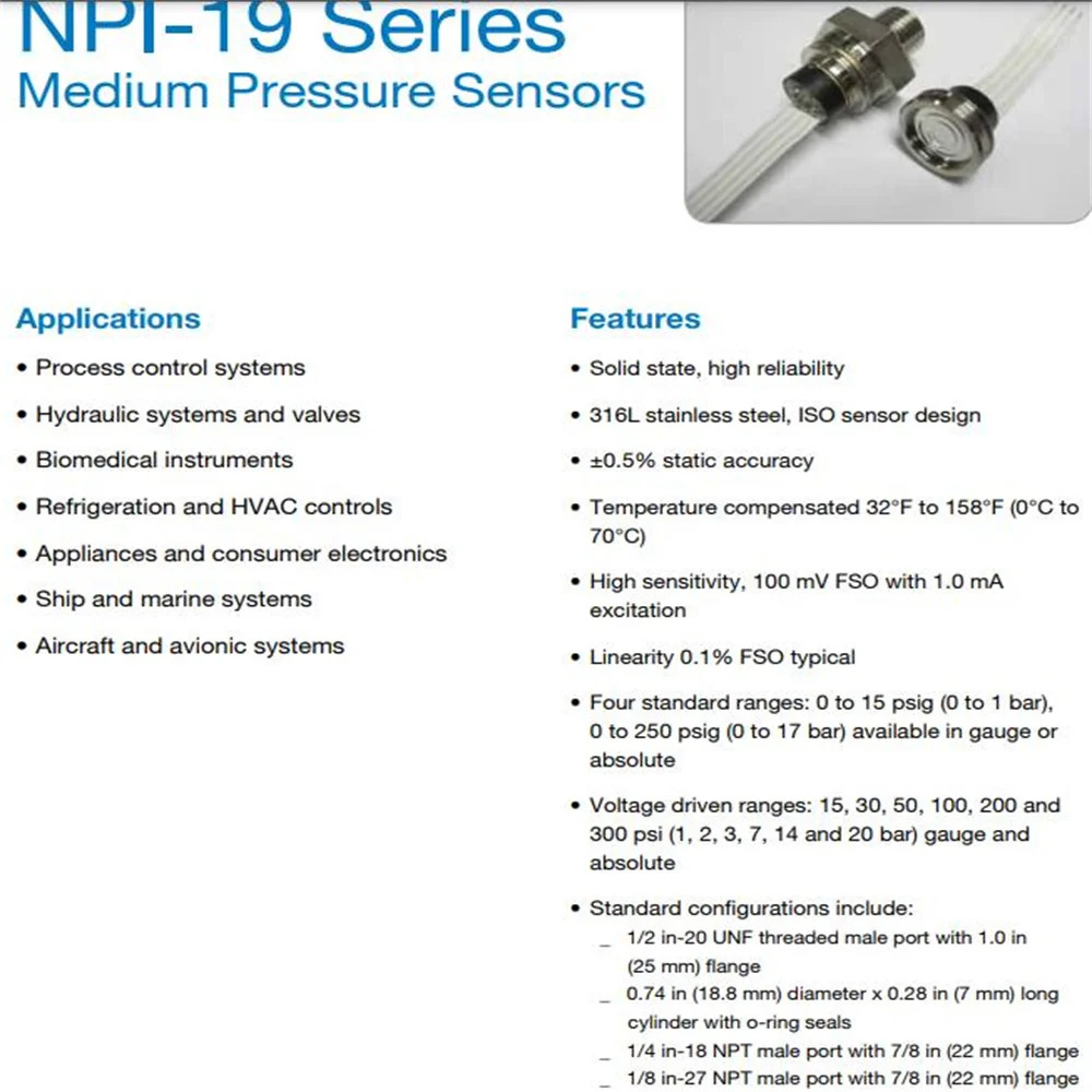 NPI-19A-002G2 Amphenol 고급 센서
