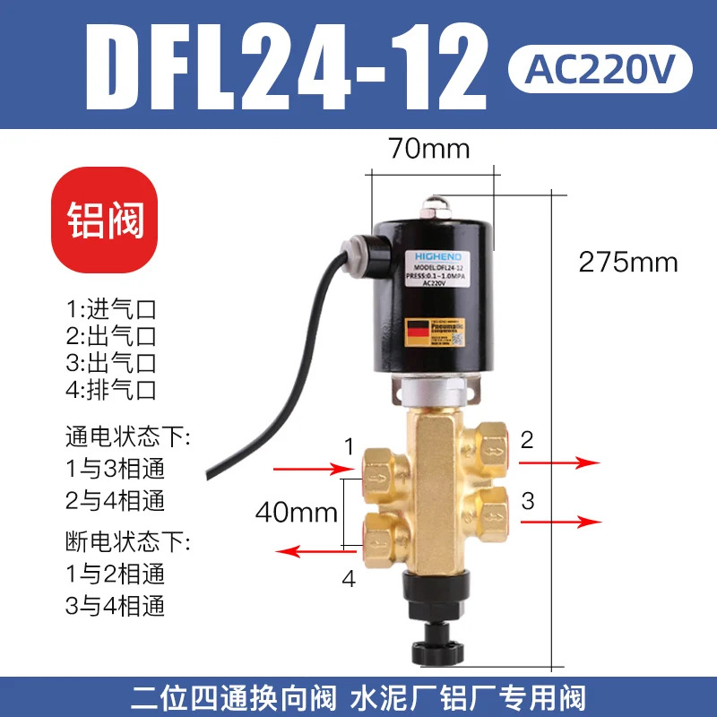 Hainde DFL23-12 DFL24-12작동 솔레노이드 밸브 리버싱 전해 알루미늄 플랜트 2 포지션 3 4 웨이
