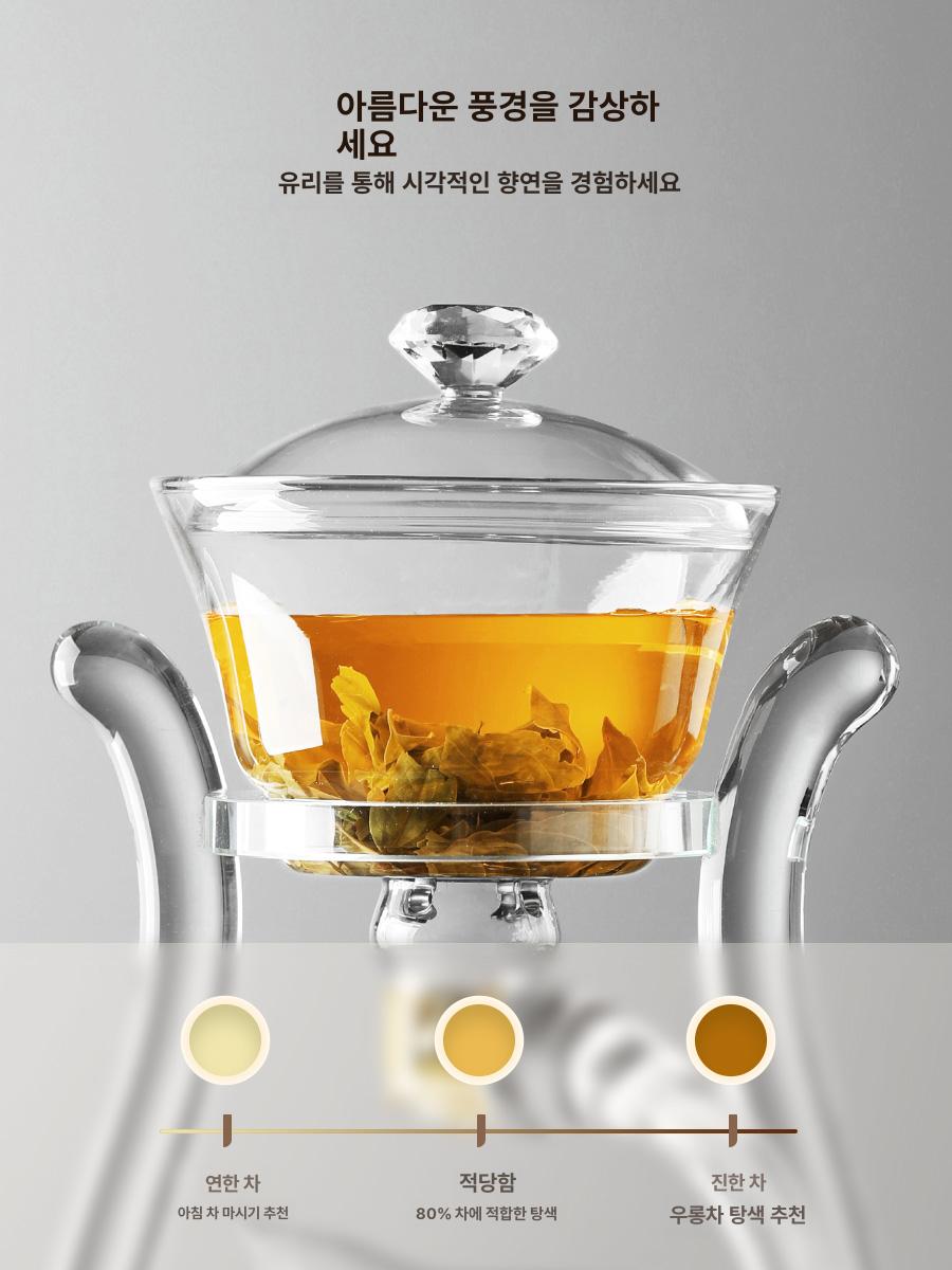 자동 유리티팟 찻주전자 티포트 차주전자 분리 투명 자석티팟 여과 - 상세 이미지 2