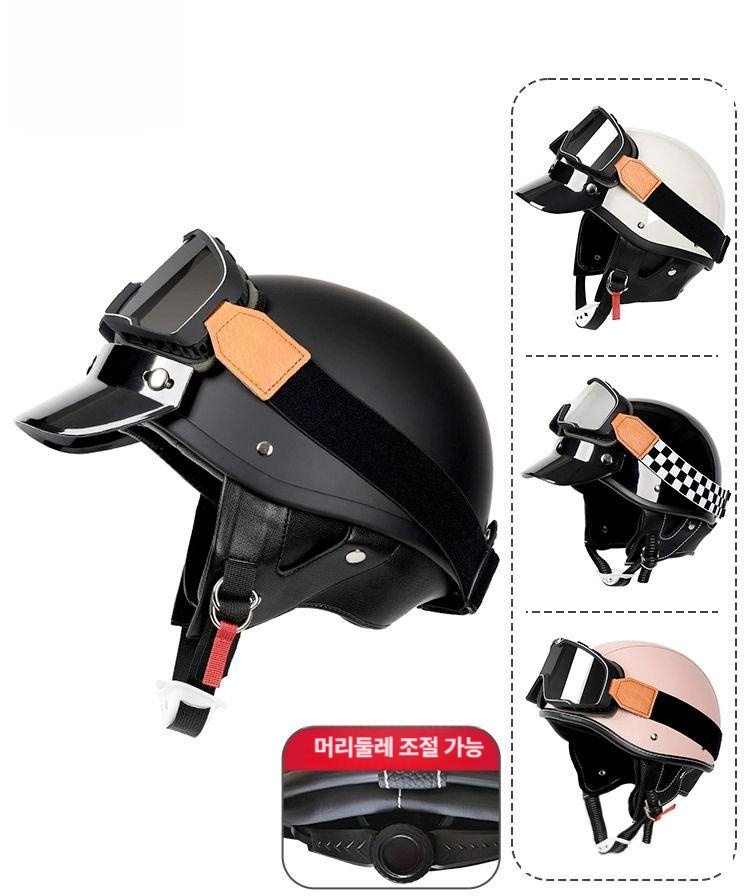 헬멧 클래식 고글 경량 대두 풀페이스 스냅백 하이바 복고풍 화이트라인 오토바이 - 상세 이미지 2