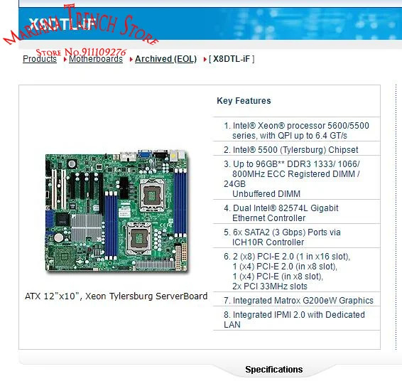 슈퍼마이크로 마더보드X8DTL-iF Xeon 프로세서 5600/5500 시리즈 DDR3 SATA2 PCI-E 2.0 통합 IPMI