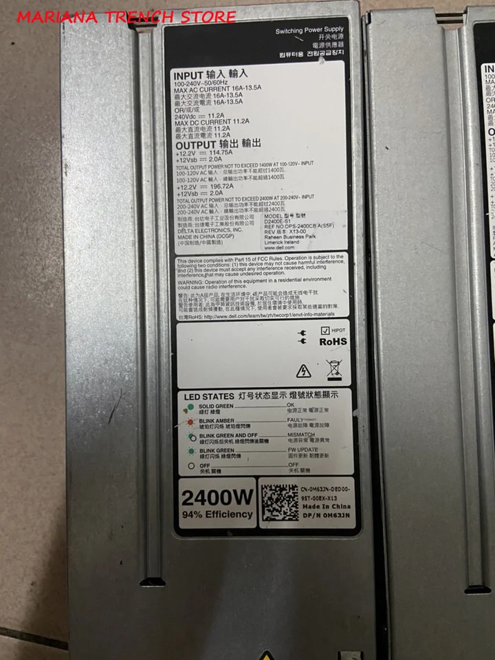D2400E-S1 A2400E-S1 DELL EMC R6515 R7515 R6525 R7525 랙 서버 전원공급장치 2400W0M63JN
