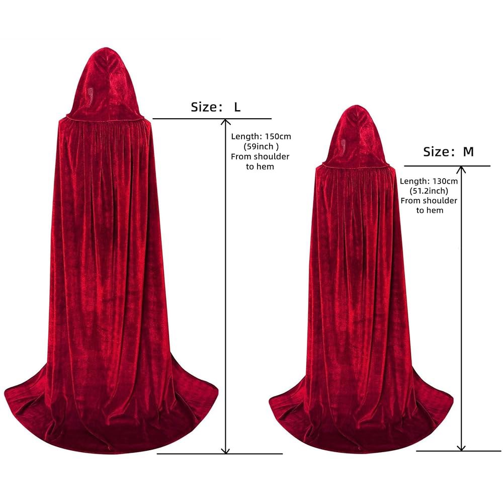 마크로일 유니 성인 후드 망토 롱 벨벳 할로윈 크리스마스 코스프레 의상 Red Large - 상세 이미지 3