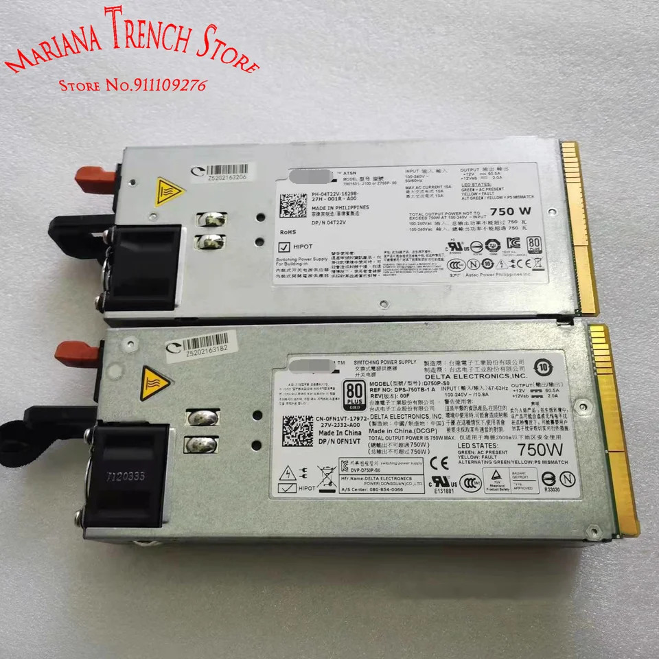 D750P-S0 DPS-750TB-1 A / 7001531-J100 또는 Z750P-00 DELL R510 R910 T710 750W 서버 전원공급장치