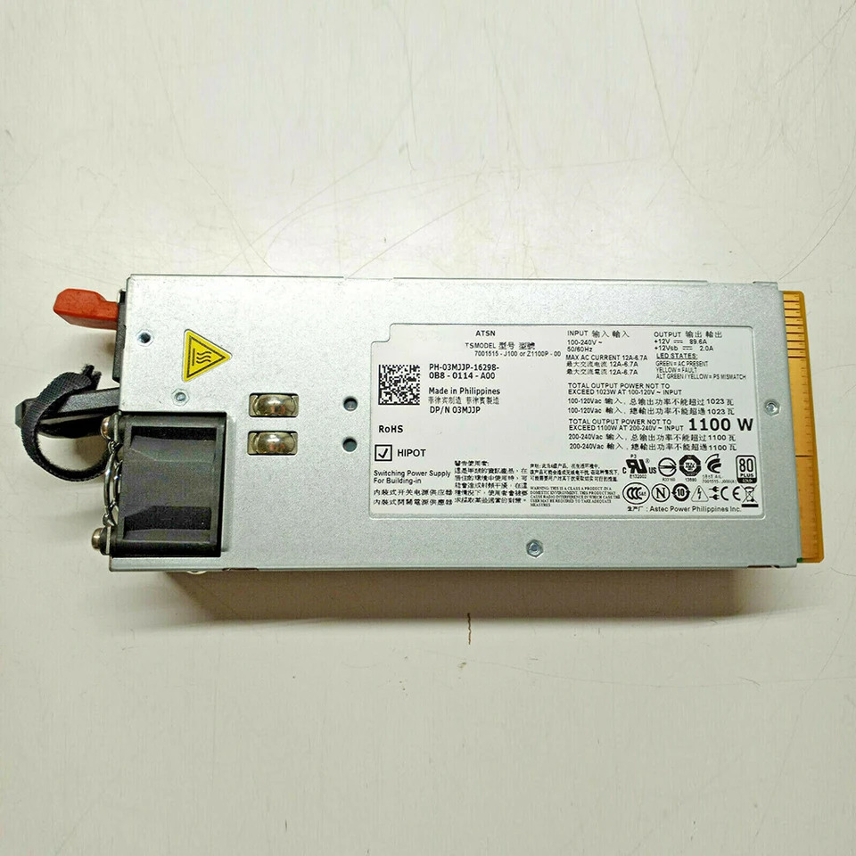 서버 전원공급장치 DELL R910 T710 TCVRR 0 1Y45R 01Y45R 03 MJJJP 3 70015-J100 또는 Z1100P-00 1100W